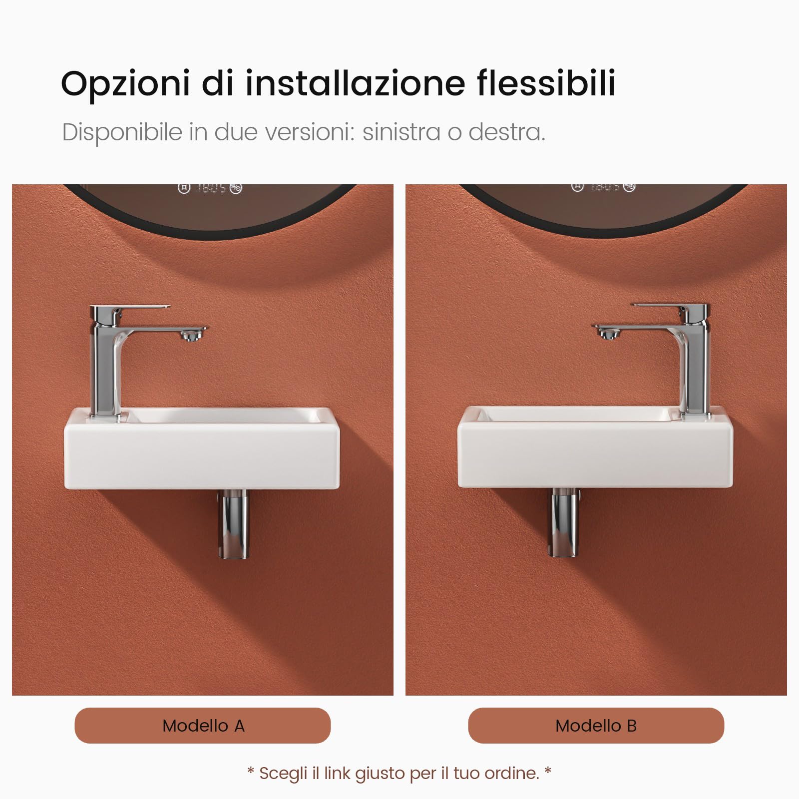 EMKE Lavabo Sospeso 405 x 205 x 105 mm – Lavabo Compatto ed Elegante per Piccoli Bagni e WC Ospiti – Rubinetto a Destra, Installazione a Parete,Bianco Lucido