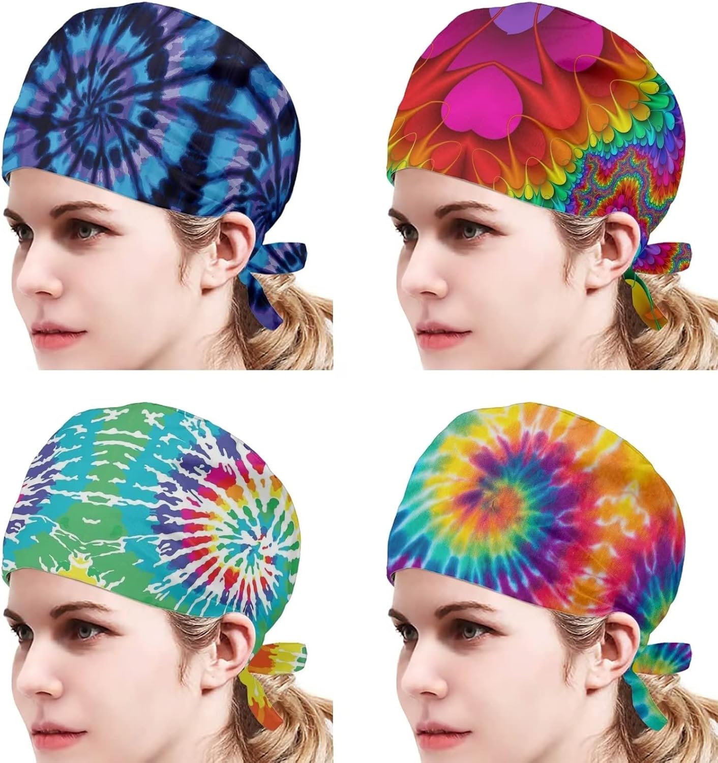 Babrukda 4 Pack Cap with Sweatband Adjustable Tie Back Hat Headgear Xmas Beanie - Image 2