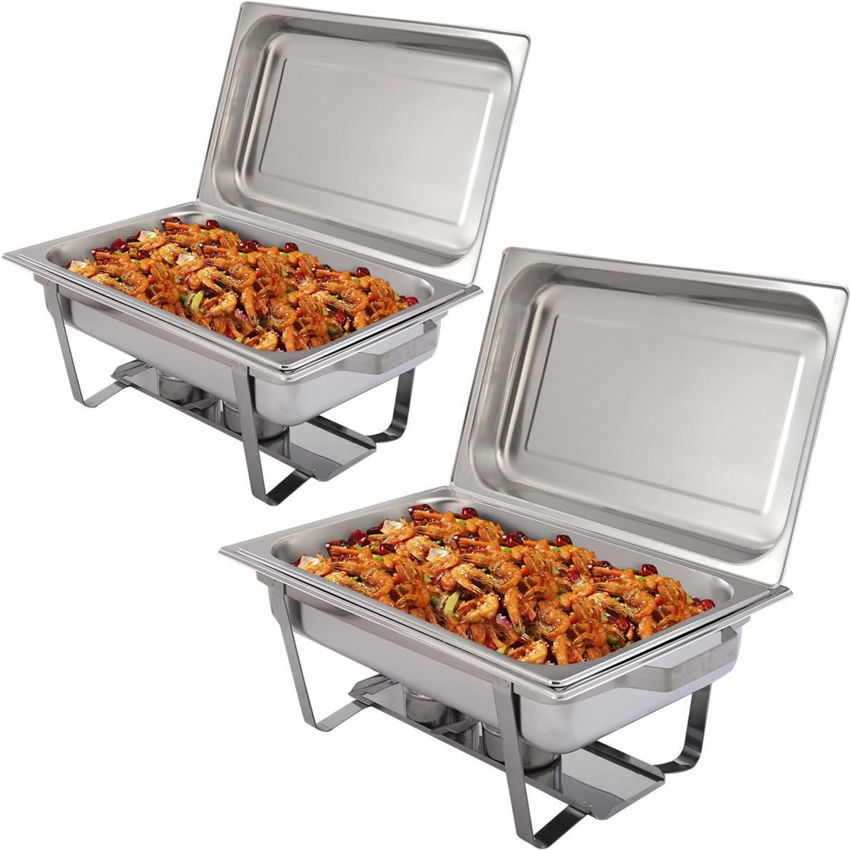 DPThouse 9 Quart Chafing Dish Rectangular Stainless Steel Full Size Chafer, 2 Pack, medium, Silver