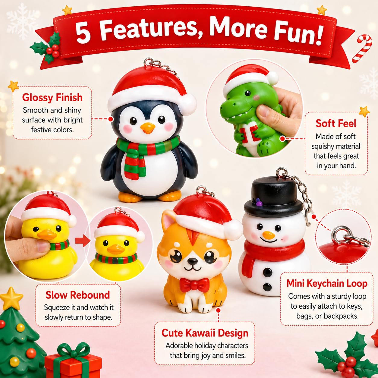 Świąteczny brokatowy renifer rosnący Squishy Ornament zestaw, 24 szt