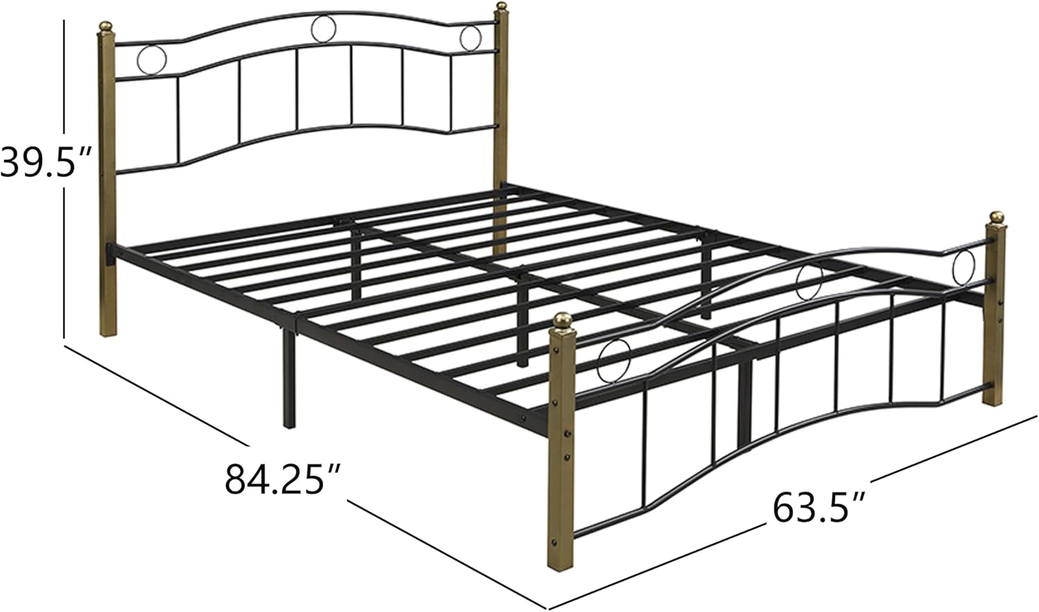 Christopher Knight Home Oner Sturdy Metal Platform Bed Frame Queen Size with Wavy Headboard/Footboard, Queen Bed Frame No Box Spring Needed, Iron Bed Support and Slats, Easy Assembly, Black + Gold