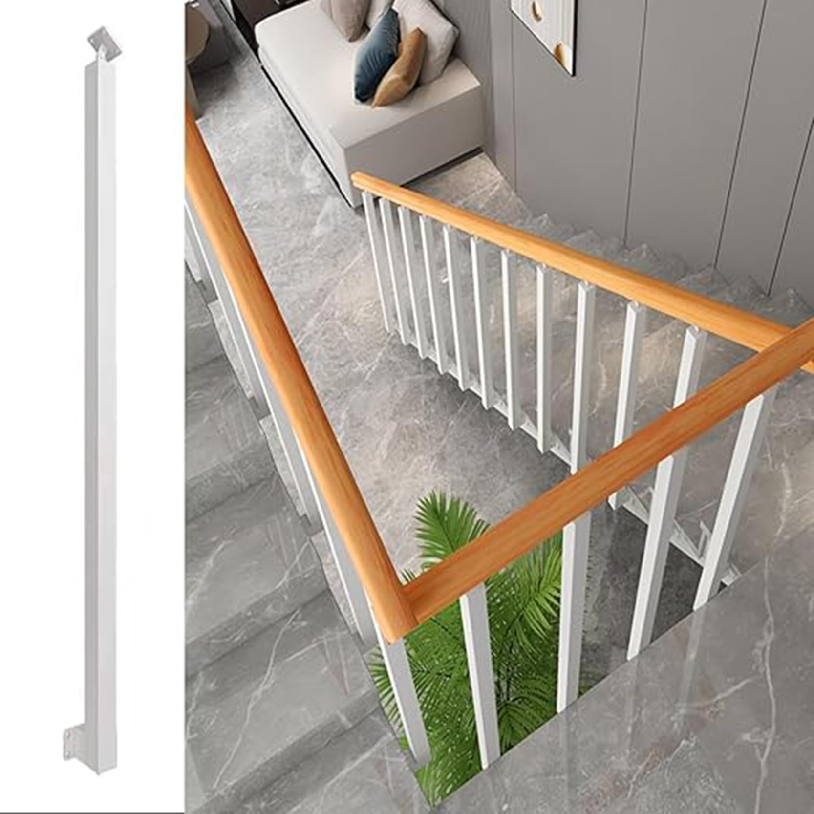 GOUZIBHD Square Metal Railing Spindles,Indoor Stair Railing Deck Balusters,Stair Baluster Post,270° Adjustable Stair Handrail for Stairway Deck Yard Entryway,Side Mount(Size:90cm/35.4in,Color:White)