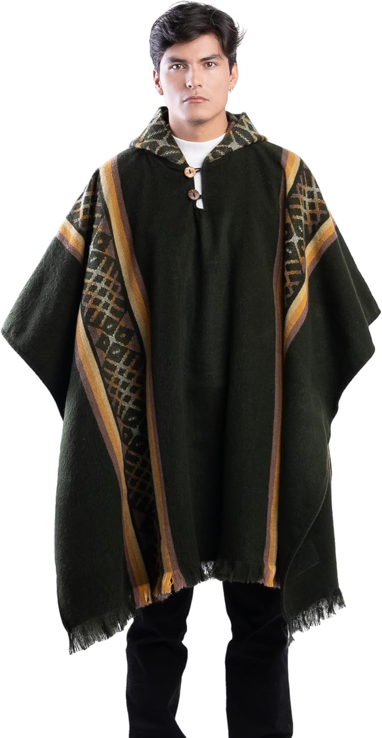 QISU Alpaca Wool Poncho, Handmade in Ecuador, Thick, Warm and Alpaca Wool Poncho, Lightweight and Soft