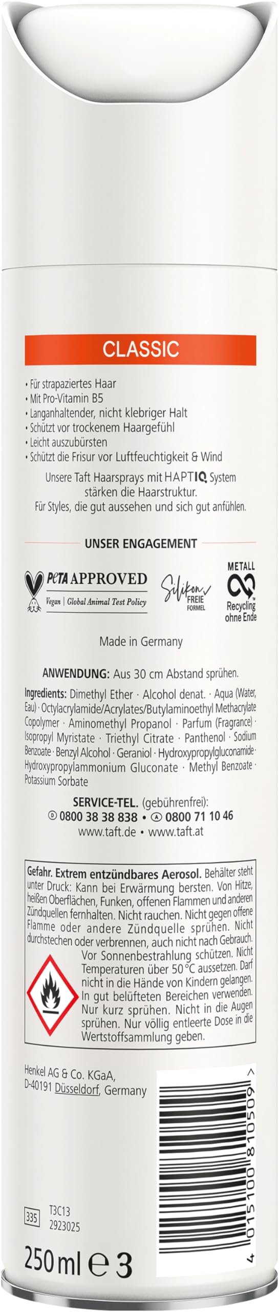 Schwarzkopf Taft Haarspray Classic (12x 250 ml), Haltegrad 2 Haarstyling, Haarspray für strapaziertes Haar, Halt und Pflege, vegane Formel*