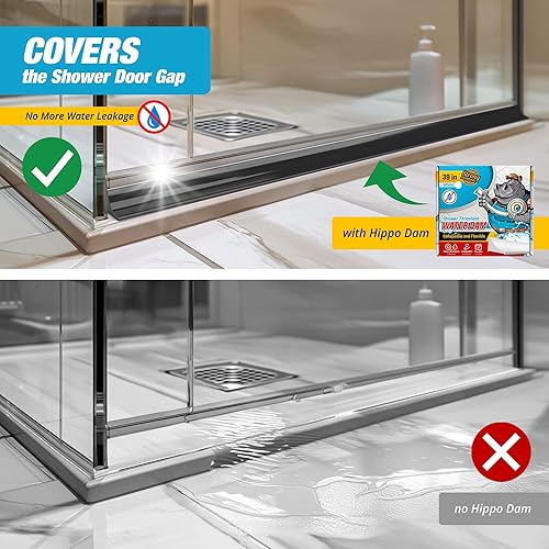 Miniatura 10 de Barrera de agua para umbral de ducha de 39 pulgadas, bloqueador de agua plegable blanco para ducha, protector de agua para piso, bloqueador de agua