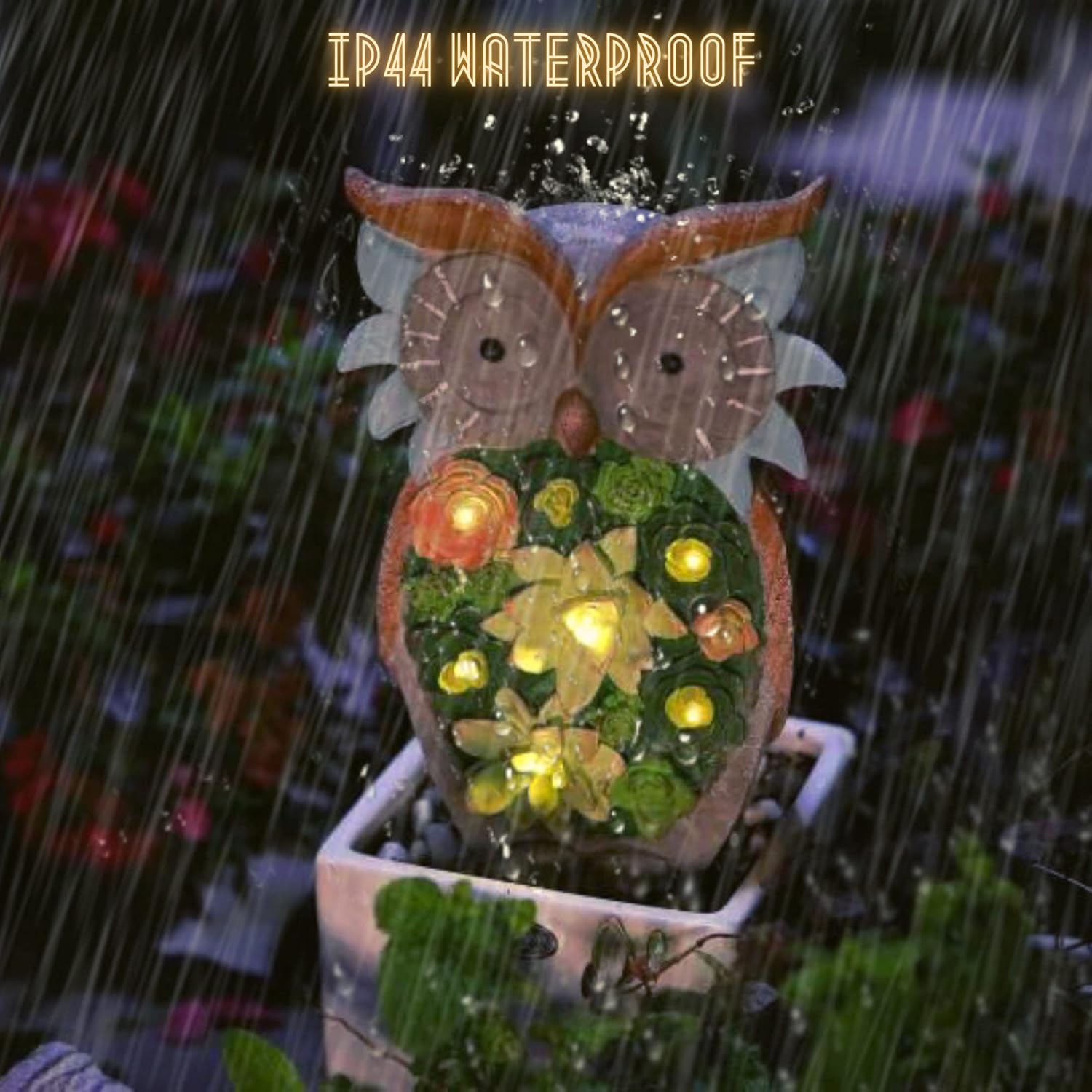 JHBOX Garden Statues Owl Decor, Solar Owl Lights LED Resin Statue, Outdoor Garden Decorative Figurine Ornaments, Indoor Outdoor Christmas Halloween Decorations for Patio, Yard, Lawn Art