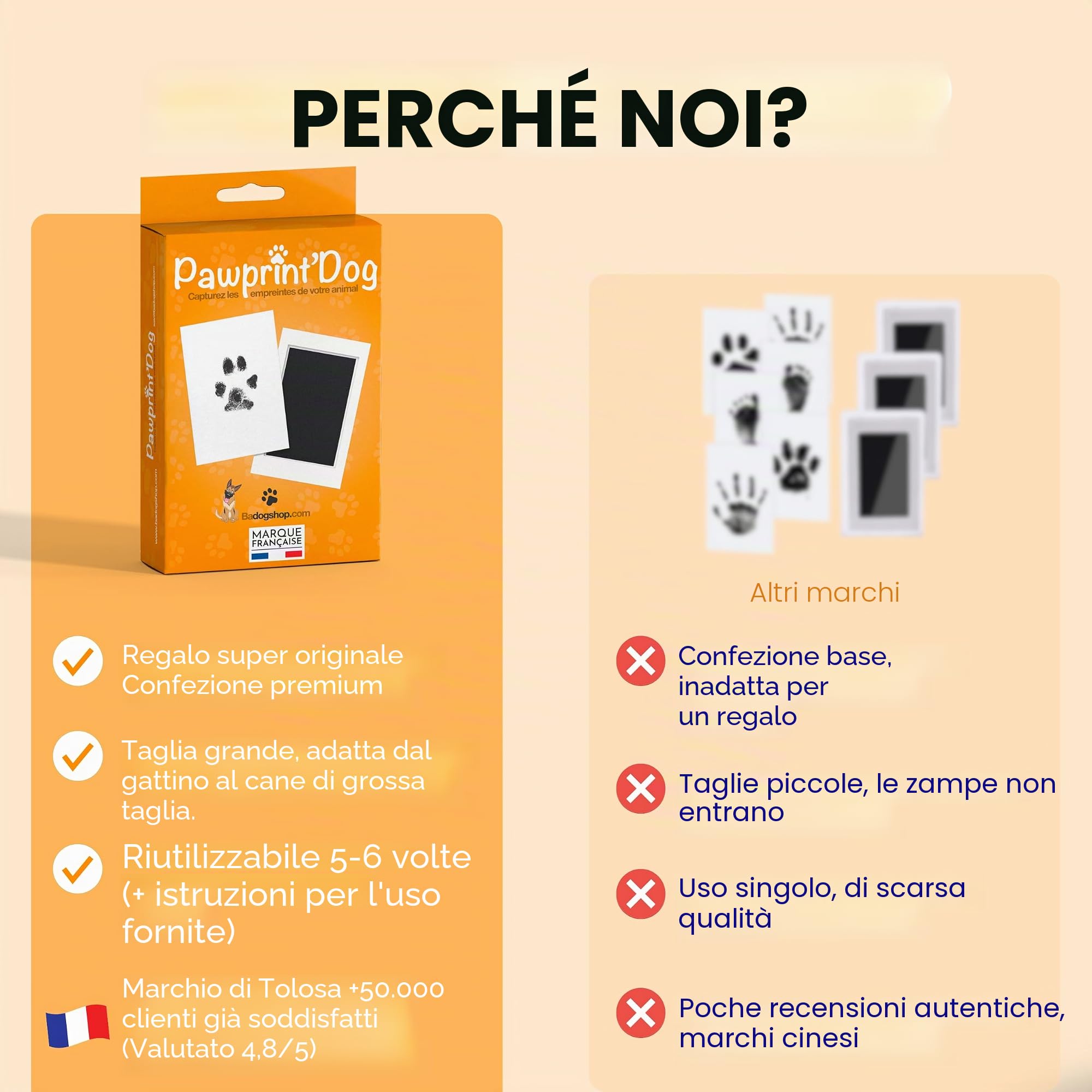 com - Kit per impronte di cane e gatto, per conservare un ricordo, realizzare un tatuaggio o una cornice, Misura grande, Dimensioni: 12,5 x 8 cm