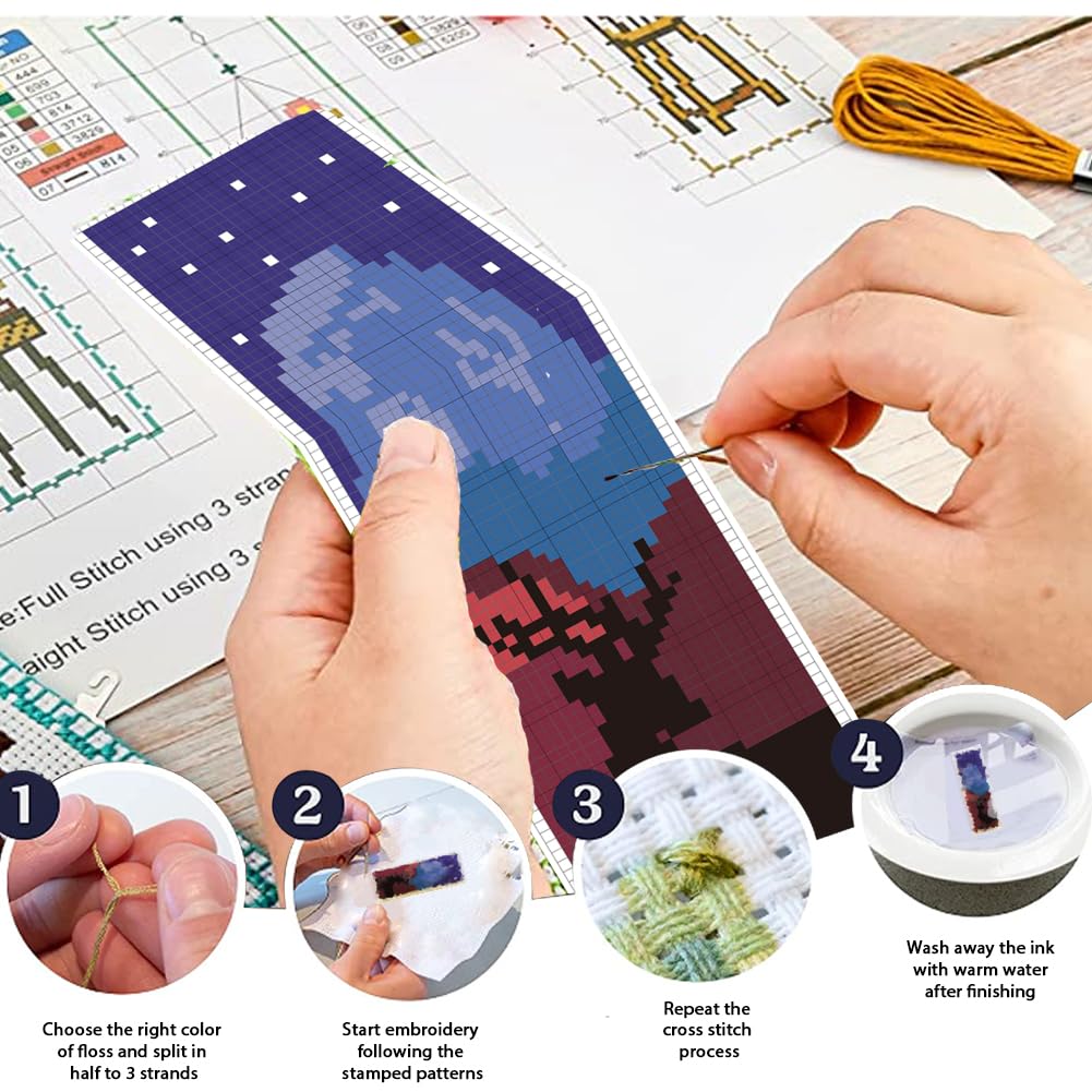 Kit Punto Croce Segnalibro Paesaggio - 6 Set Per Principianti Con Filo, Ago E Istruzioni