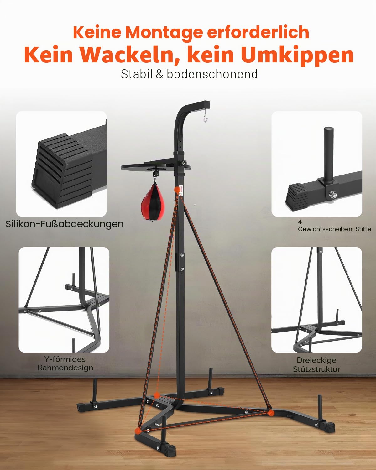 VEVOR 2 in 1 Boxsackständer Trainingsgerät Sandsackgestell aus Stahl, höhenverstellbare Boxsackhalterung (65 kg belastbar), Fitnessgerät Standboxtrainer Speedbag-Ständer für Fitness-Studio