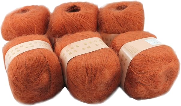 6 Skeins Angola Mohair Yarn, Long-haired Angora Wool Cashmere Yarn for Knitting, DIY Scarf Crochet Thread Supplies 300g, Deep Orange