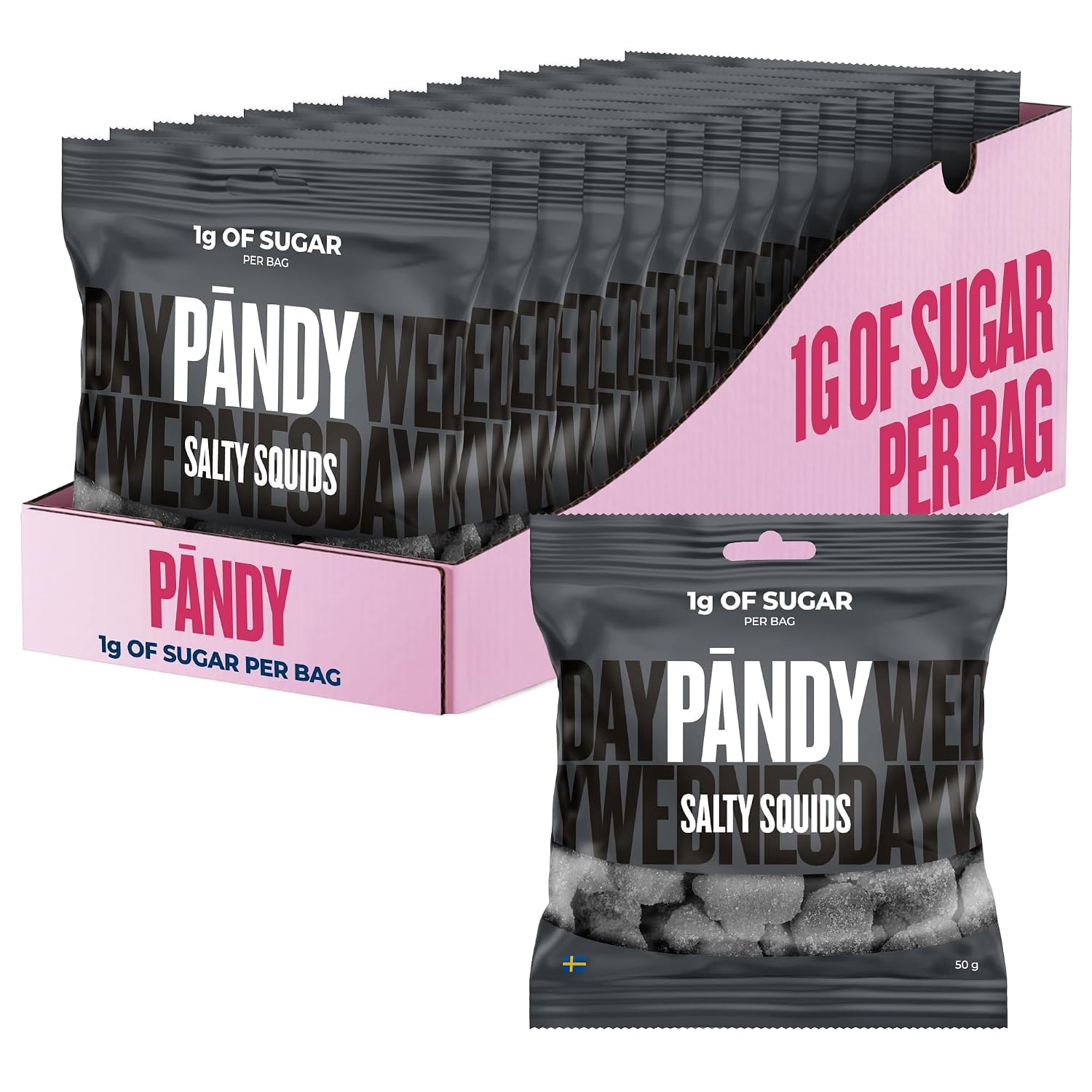 PÄNDY Salty Squids Sugar Free Candy with Salt Liquice, 1 g Sugar, 14x 50 g - 14 x 50 g