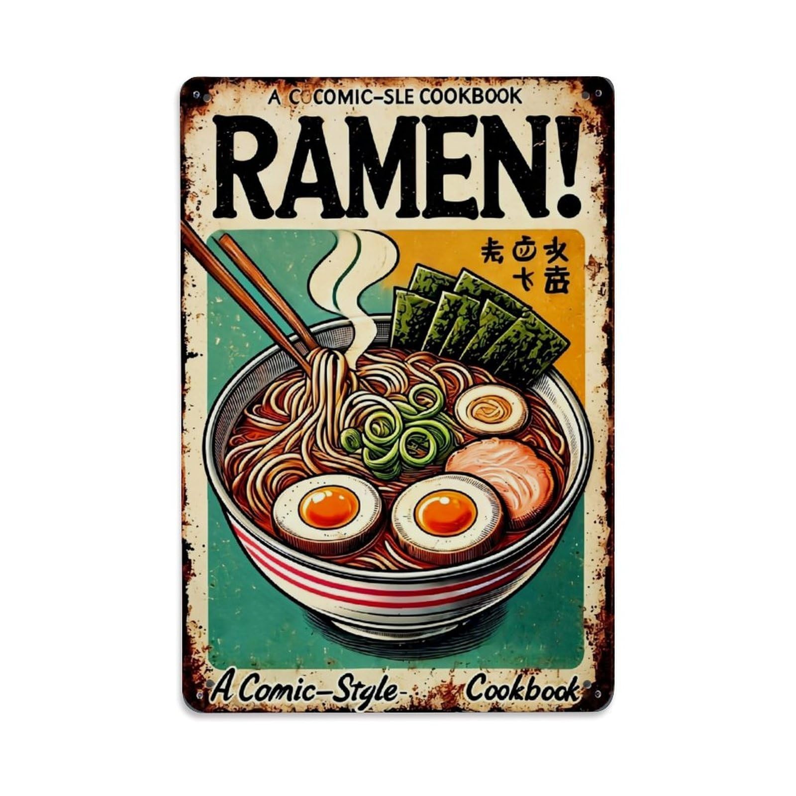 Jdyaojiesheng Vintage Ramen Bowl With Eggs And Seaweed Tin Sign Retro Metal Wall Decor Metal Poster, Home Bar Garage Farmhouse Cafe Wall Art Decoration 8X12inches
