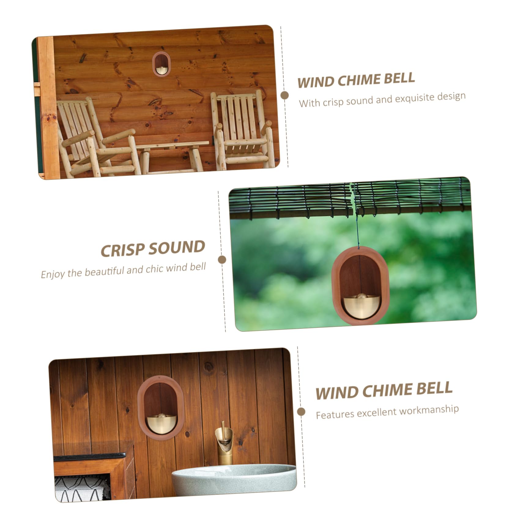 Carillón de Viento Decorativo de Madera y Aleación de Aluminio, Imán de Puerta, Sonido Claro, Café, para Jardín y Hogar