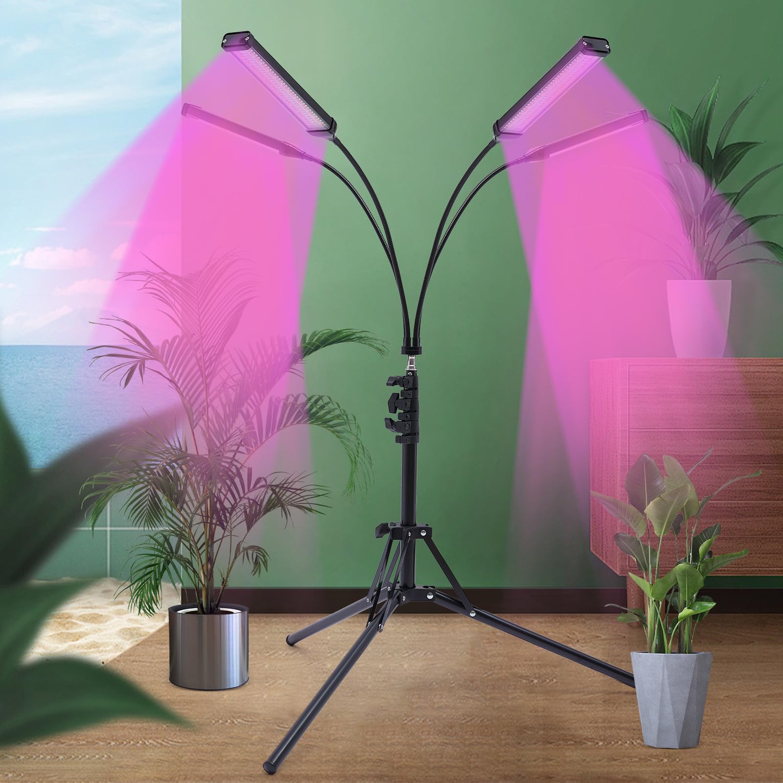 Lampe De Croissance,30W 4-Têtes Lampe Horticole LED Rotatif 360° Lumière à Spectre Complet 3000K/380-780nm avec minuterie 4/8/12H,pour Florale,Jardin Intérieur, Ferme