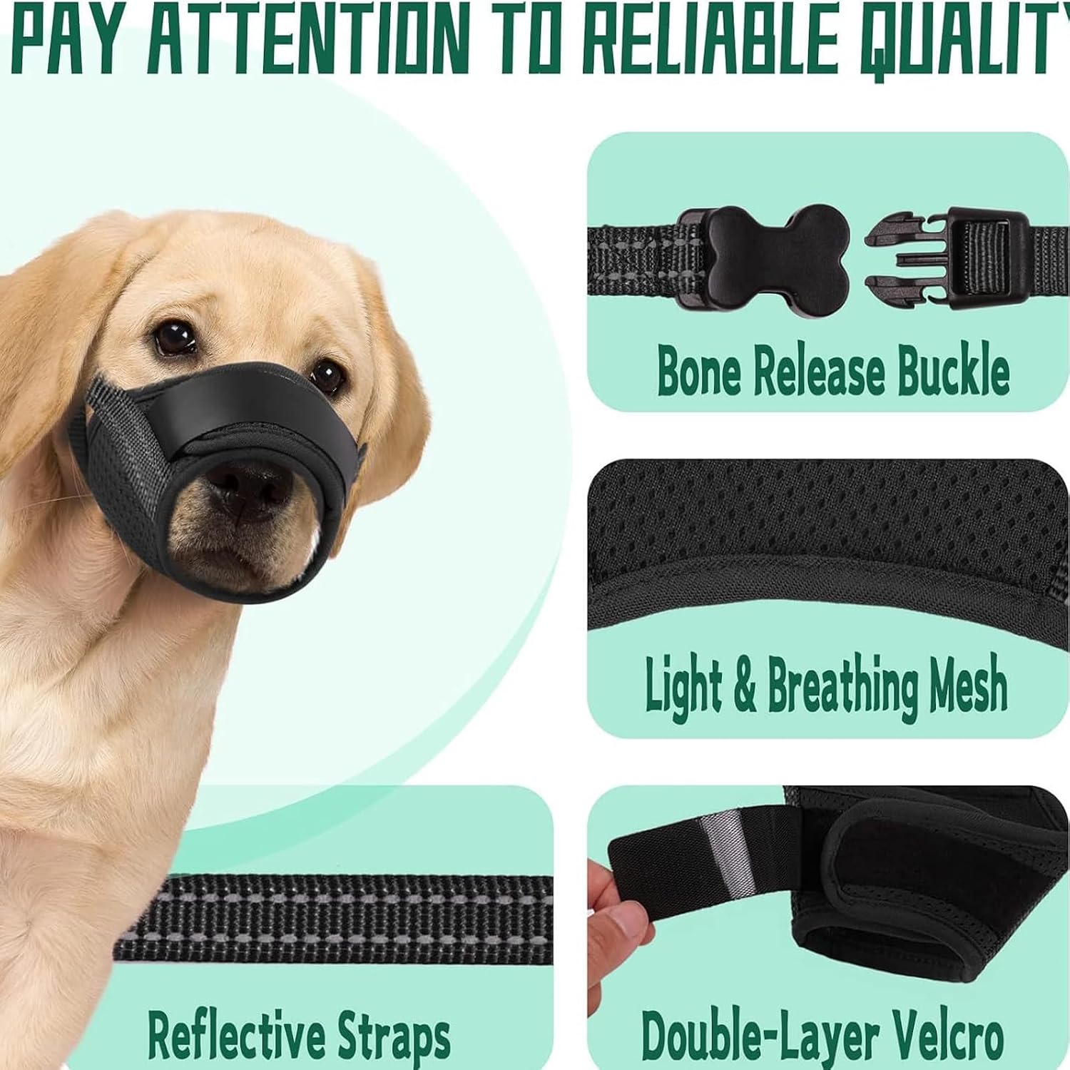 New Soft Dog Muzzle with Reflective & Adjustable Strap, Stop Biting, Barking, Chewing, Breathable Dog Mouth Guard for Biting Chewing Grooming, Allow Panting Drinking, DarkBlack, XL image 2
