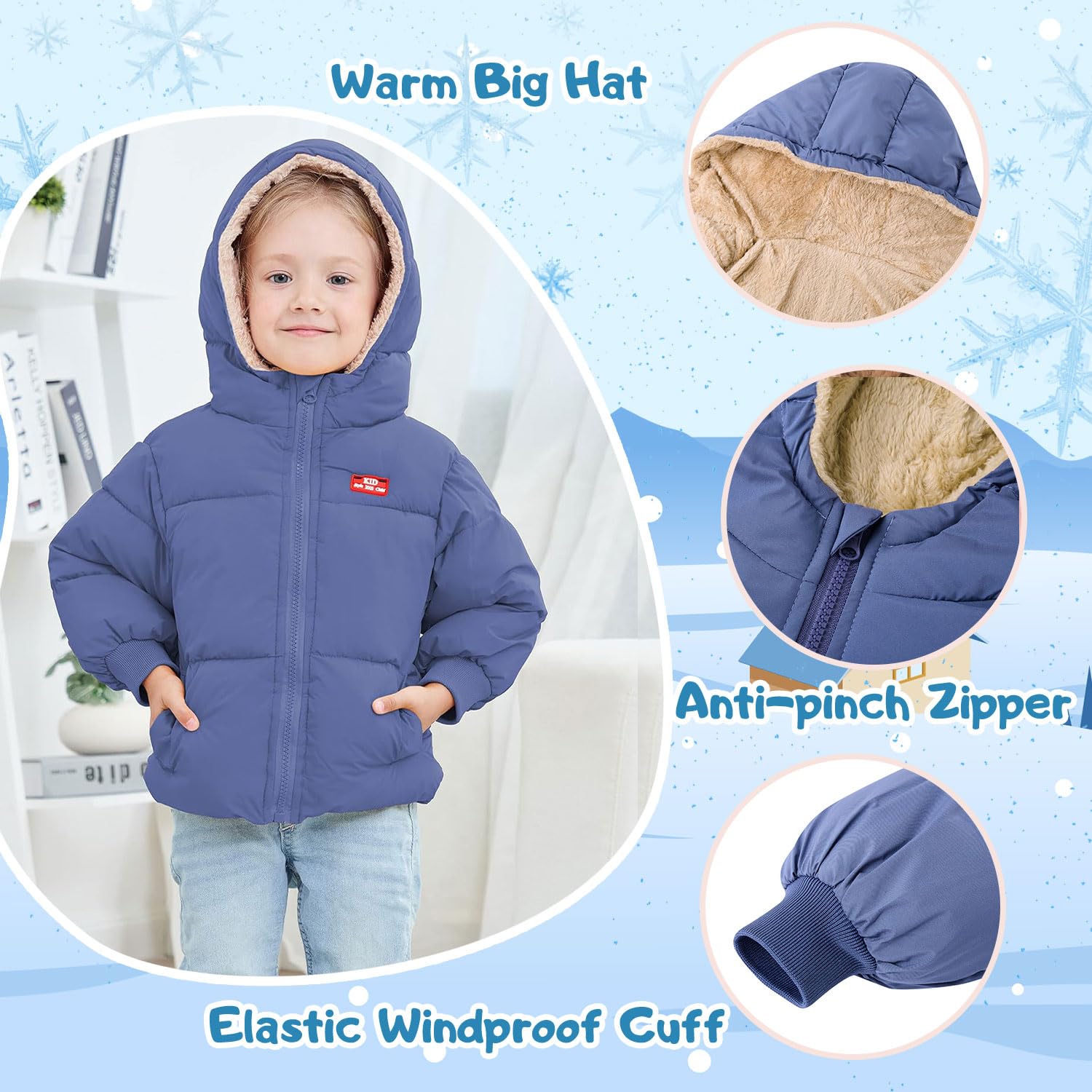 Kids4ever Cappotto Invernale per Bambina e Bambino Giacca con Cerniera e Cappuccio Antivento in Caldo Pile Tuta da Neve con Due Tasche 6 Mesi-5 Anni