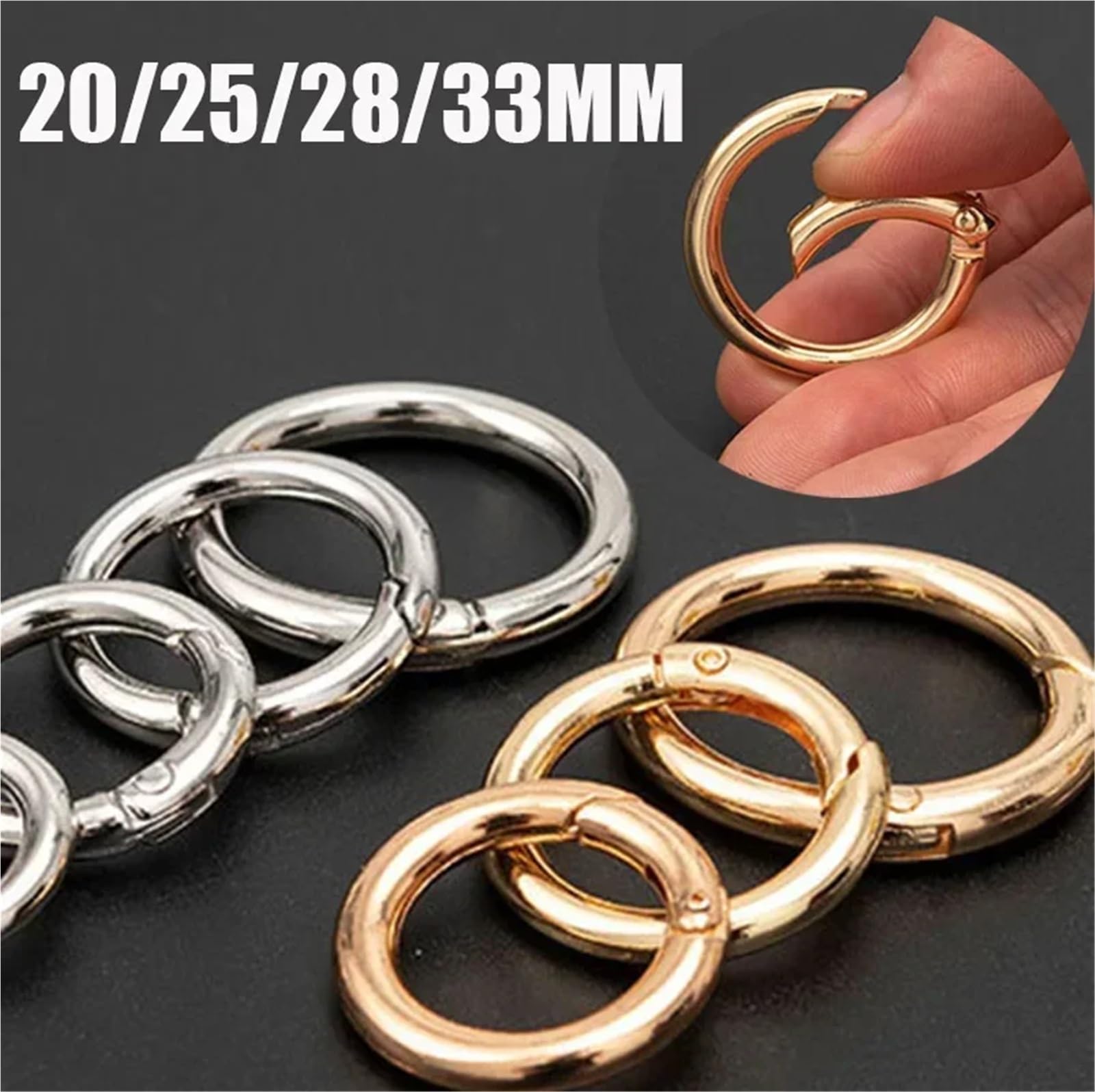 50 hebillas de metal for monedero, con resorte, anillo redondo, mosquetón, gancho a presión, cierre llavero, accesorios for bolso joyería DIY Para bolsos(Gold 33mm)