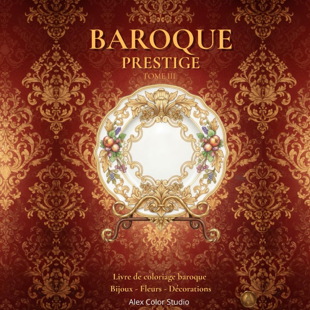 Baroque prestige tome III - Livre de coloriage : bijoux, fleurs, décorations.: Pour enfant et adulte. Élégance, ornements royaux et art décoratif inspiré de l’aristocratie européenne.