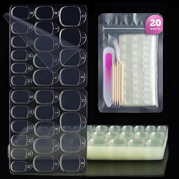 Artquee 20 Sheets 600 Pcs Nail Adhesive Tabs - Double Sided Jelly Nail Glue Sticky Tabs for Manicure, 15 Sizes