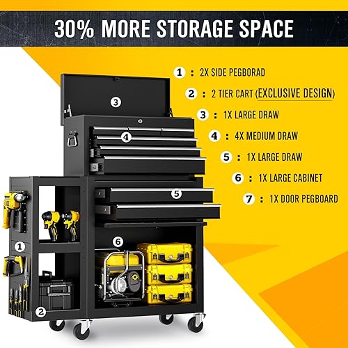 Miniatura 3 de Caja de herramientas con ruedas de 8 cajones con ruedas, exclusiva caja de herramientas 3 en 1 combinada con carrito de utilidad extraíble de 2