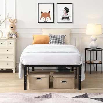Twin Size Bed Frame, Heavy Duty Metal Platform Bed Frame with Extra Large Under Bed Storage Space, Noise-Free, No Box Spring Needed, Easy Assembly Black, Twin