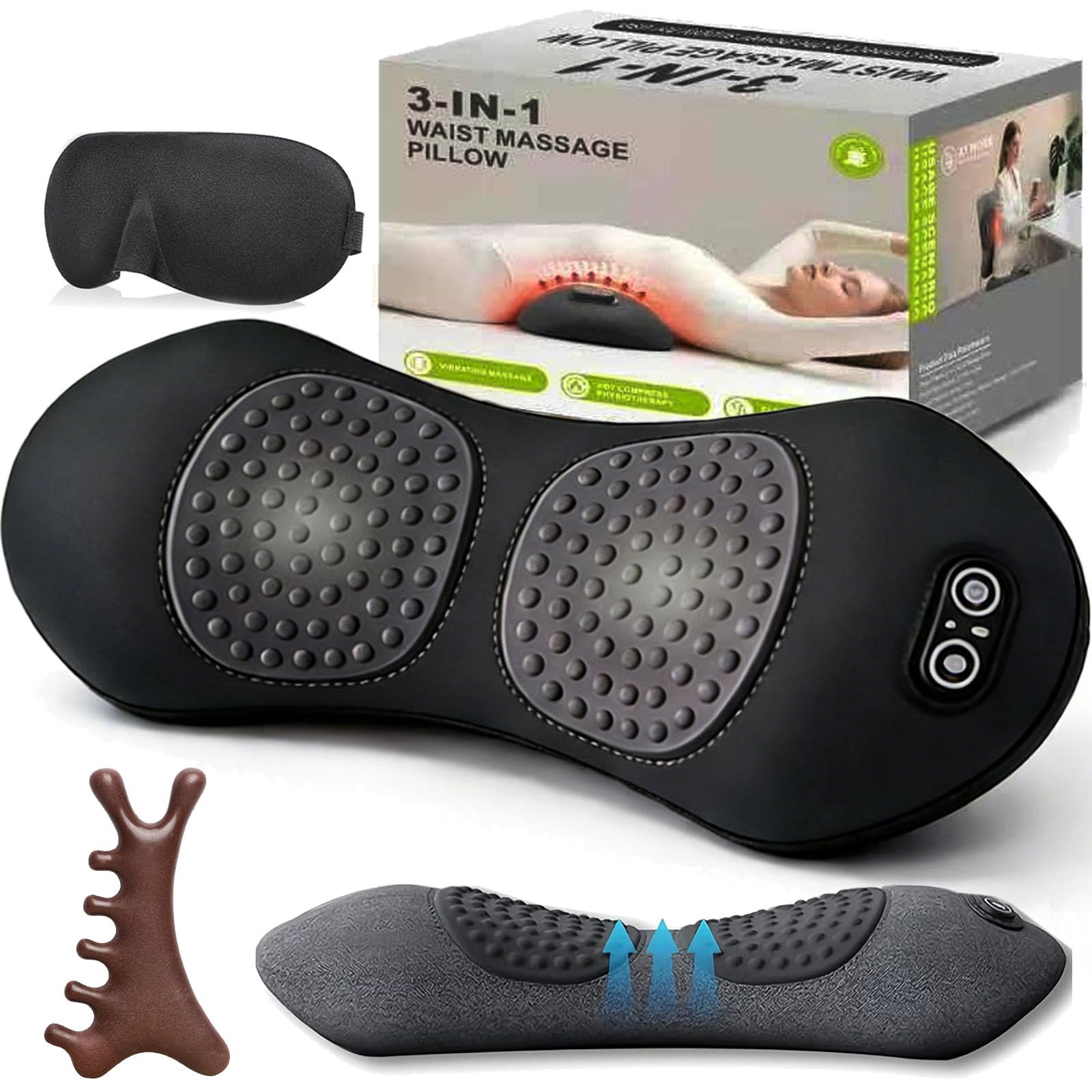 Terapia de espalda Theraback 3 en 1, nuevo masajeador de espalda Theraback 3 en 1 para alivio del dolor, masaje para ciática con tracción, vibración y calor (Black)