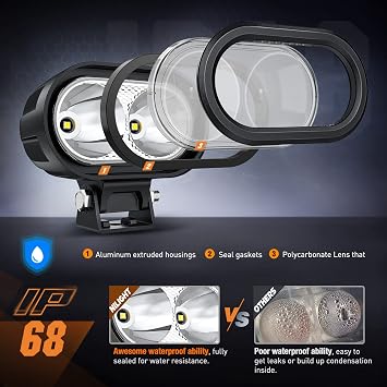 Nilight 2 PCS 4 Inch 2100LM Super Spotlight Motorcycle LED Pods | Built-in EMC, for Driving Offroad Fog Lights with 16 AWG DT Wiring Kit for Motorbike SUV ATV Truck Boat Tractor Forklift