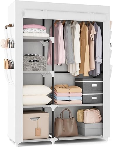 Miniatura 10 de VTRIN Armario Ropero, 41.7 Pulgadas de Ancho Armarios Portátiles para Colgar Ropa con 1 Barra para Colgar, 6 Estantes, 6 Bolsillos, Perchero con
