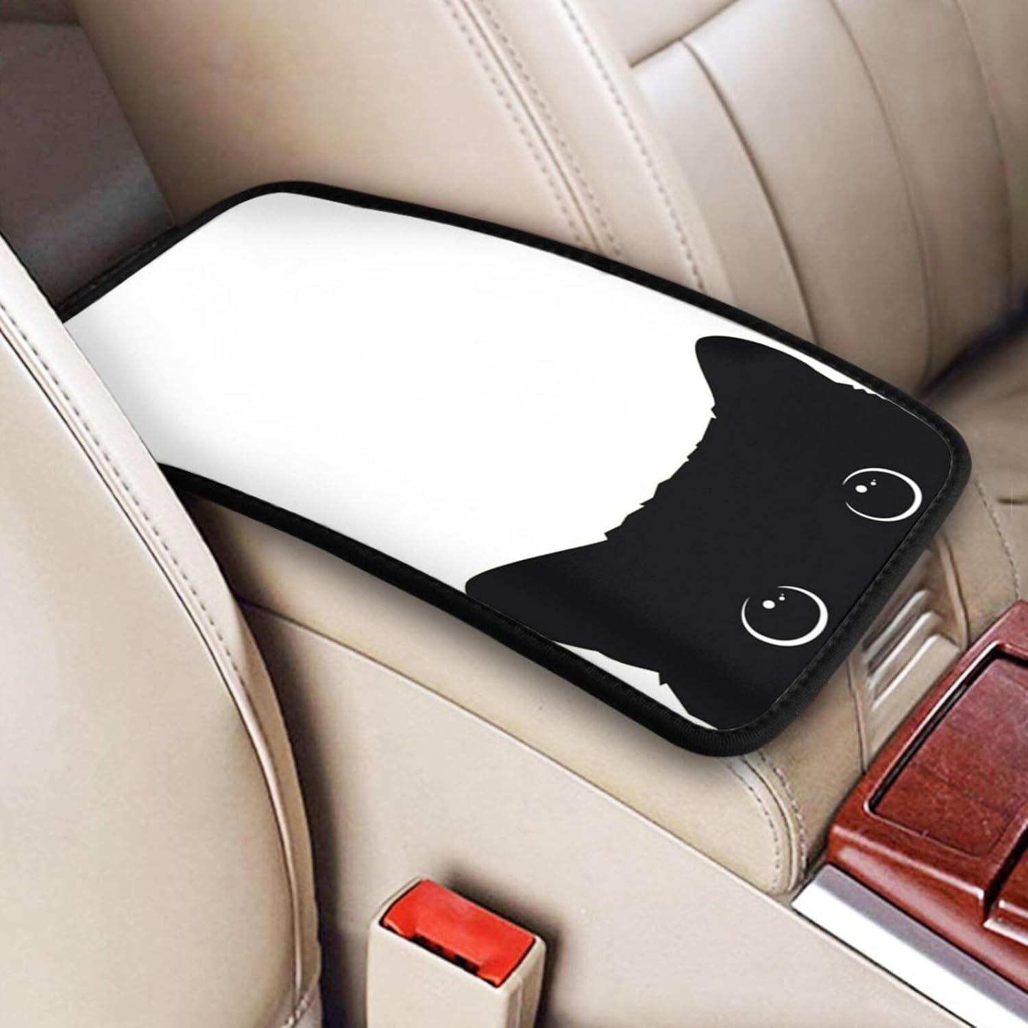 Funny Cat Auto Center Console Cover Universal Car Armrest Pad Waterproof Women Men Automotive Interior Accessories for Most Vehicle SUV