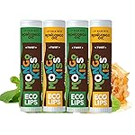 Eco Lips Mongo Kiss Organic Lip Balm 4 Pack - 100 Percent USDA Organic - Soothe, Moisturize Dry, Cracked and Chapped Lips - Made in USA (Peppermint & Vanilla Honey)