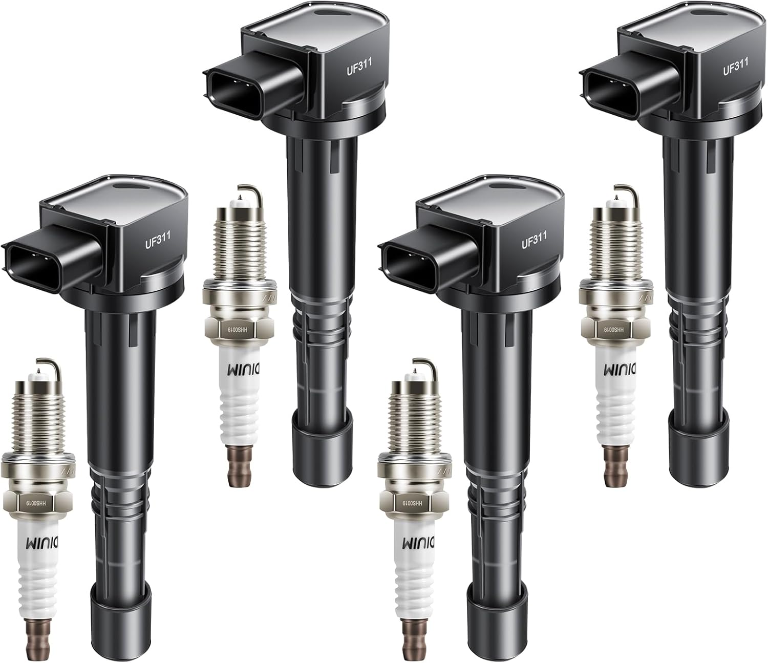 Ignition Coil Pack Iridium Spark Plugs Fits for Honda Civic 2.0L 2002-2011, Accord 2.4L 2003 2004 2005 2006 2007, CR-V 2.4L 2002-2009, Element 2002-2011 Replaces# UF311 9807B Set of 4