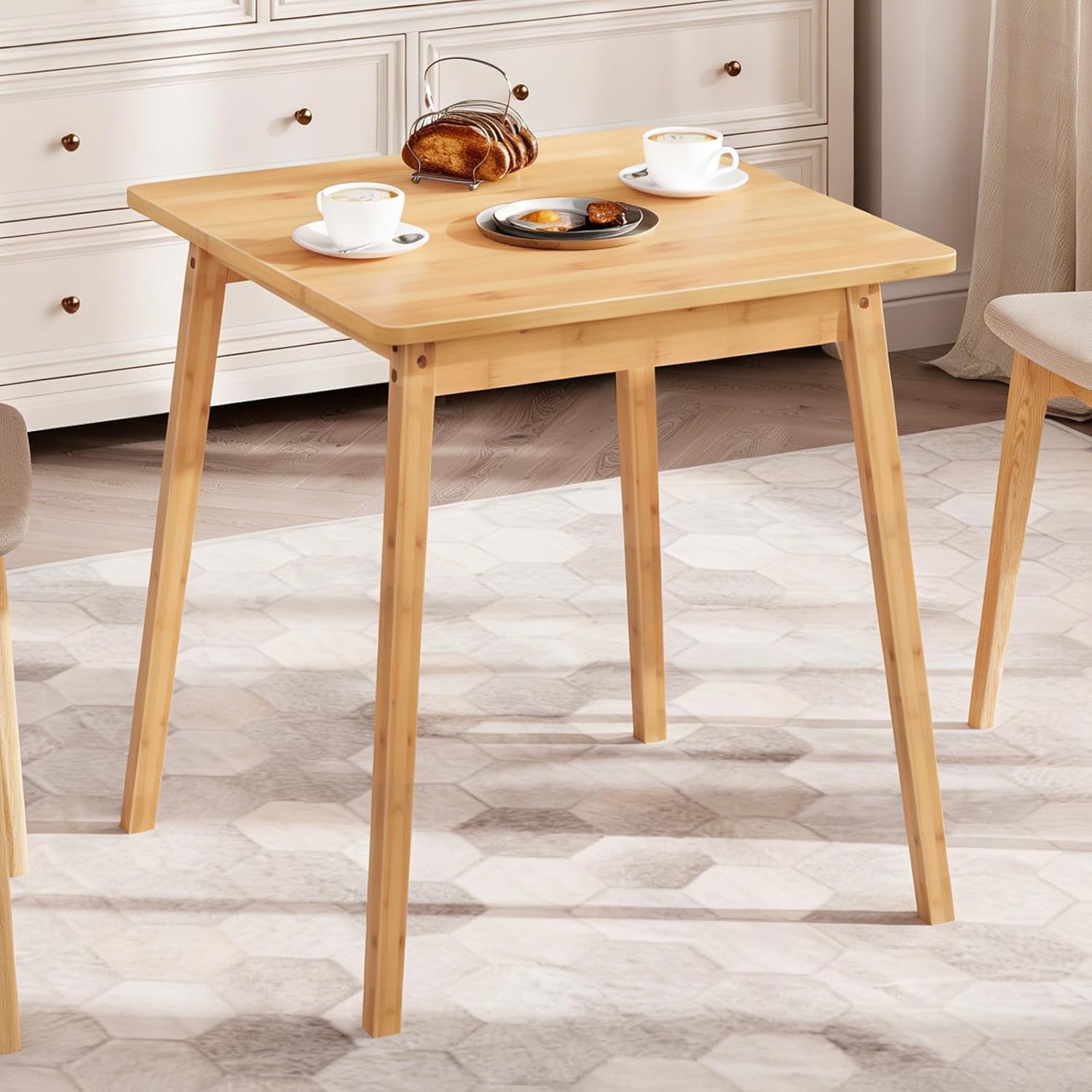 HOOBRO Bamboo Dining Table Square Dining Table for 2 27 6 Kitchen Table for Small Space Writing Table