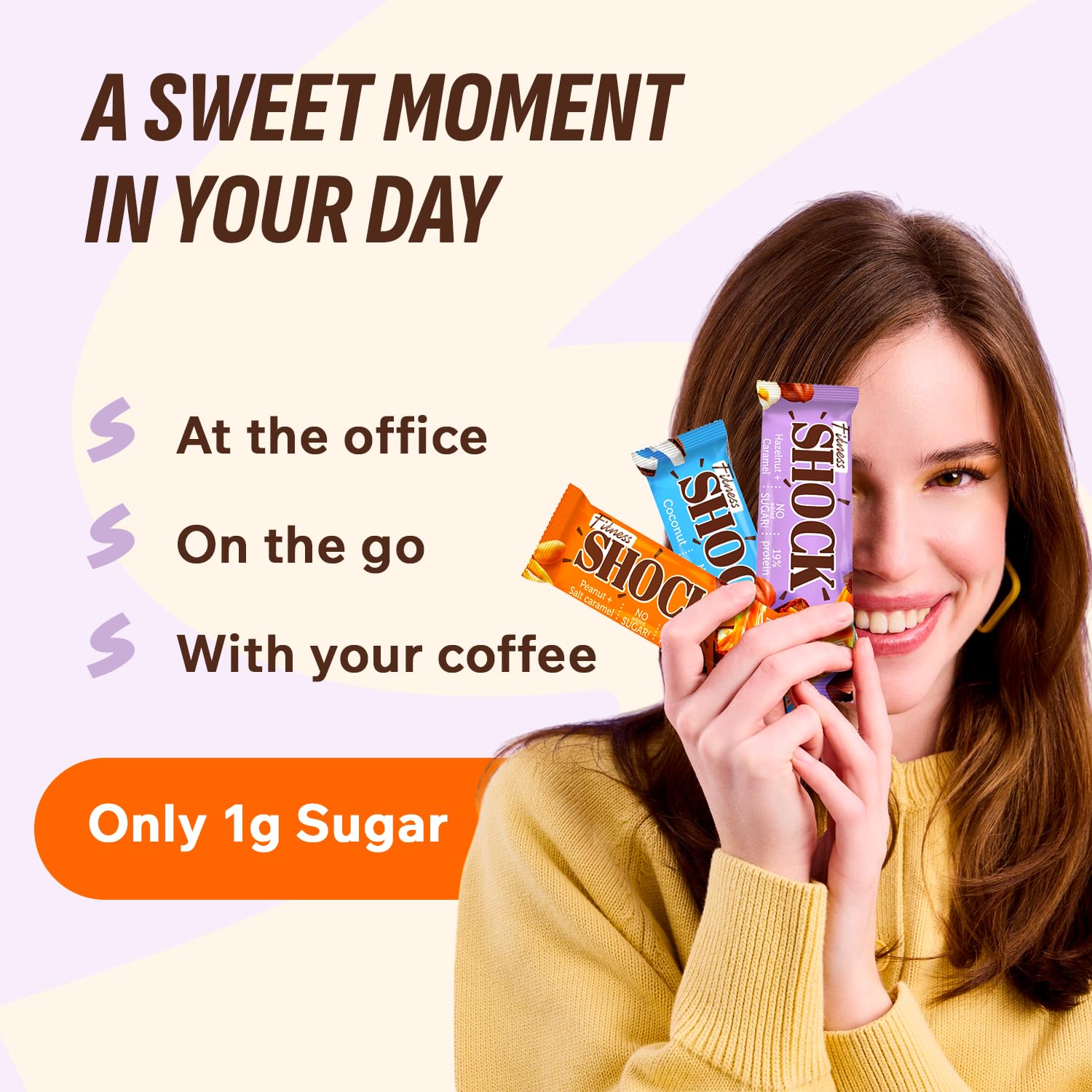 Fitness SHOCK Protein Bars Variety Pack - No Added Sugar, Low Calorie Low Carb Snack - Peanut Salted Caramel, Hazelnut Caramel, Coconut - 180 Kcal, 0g Added Sugar, 8g Fat, 13g Net Carbs - 12 x 50g