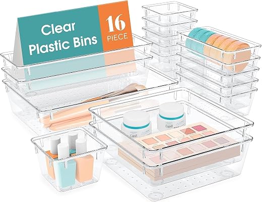 Kuber Industries Acrylic Storage Organizer Set,Kitchen Organizer,Makeup Organizer Tray Set,Desk Drawer Divider Tray,Multi-...