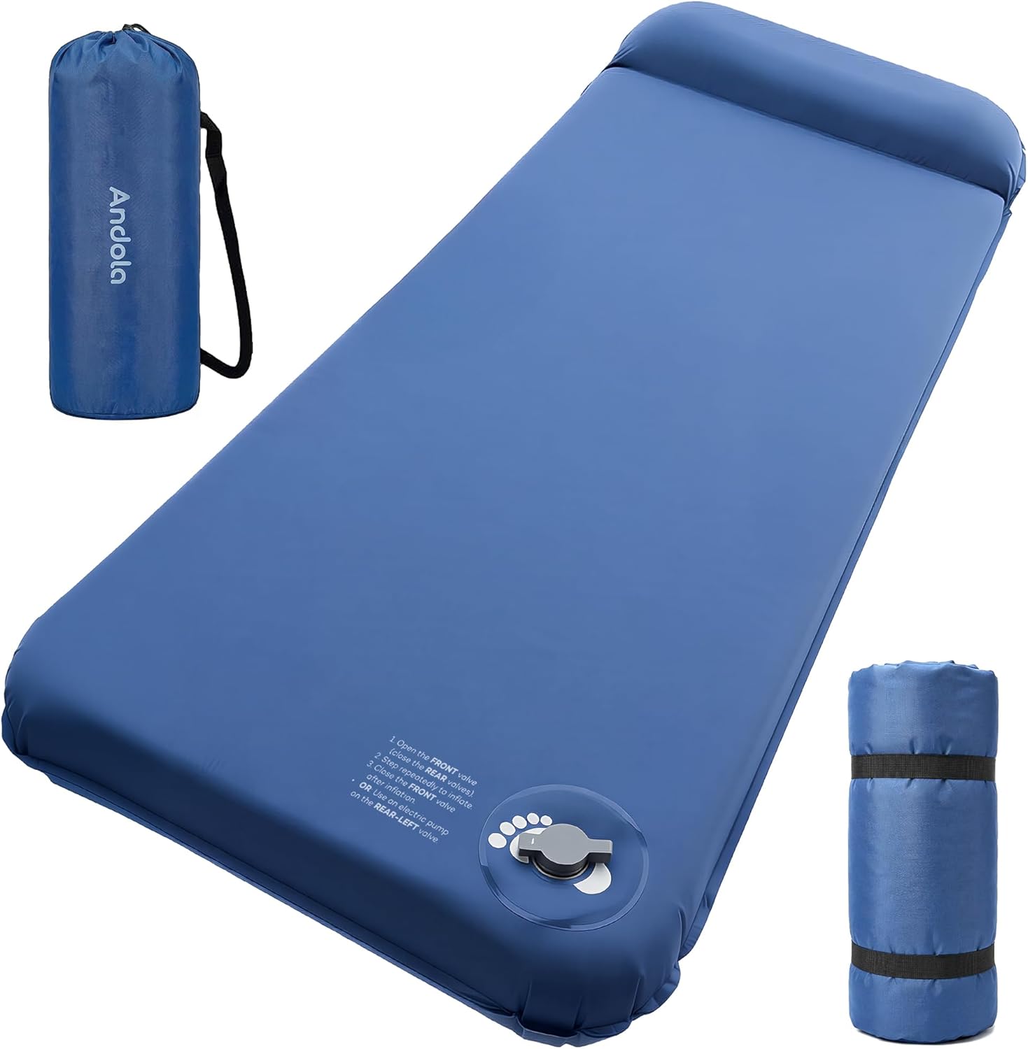 Self-Inflating Sleeping Pad for Camping, 3" Ultra-Thick Outdoor Camping Mat with Pillow & 9.5 R-Value, Insulated All-Season Foam Camping Mattress for Camping Travel Tent Car