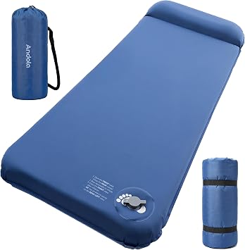 Self-Inflating Sleeping Pad for Camping, 3" Ultra-Thick Outdoor Camping Mat with Pillow & 9.5 R-Value, Insulated All-Season Foam Camping Mattress for Camping Travel Tent Car
