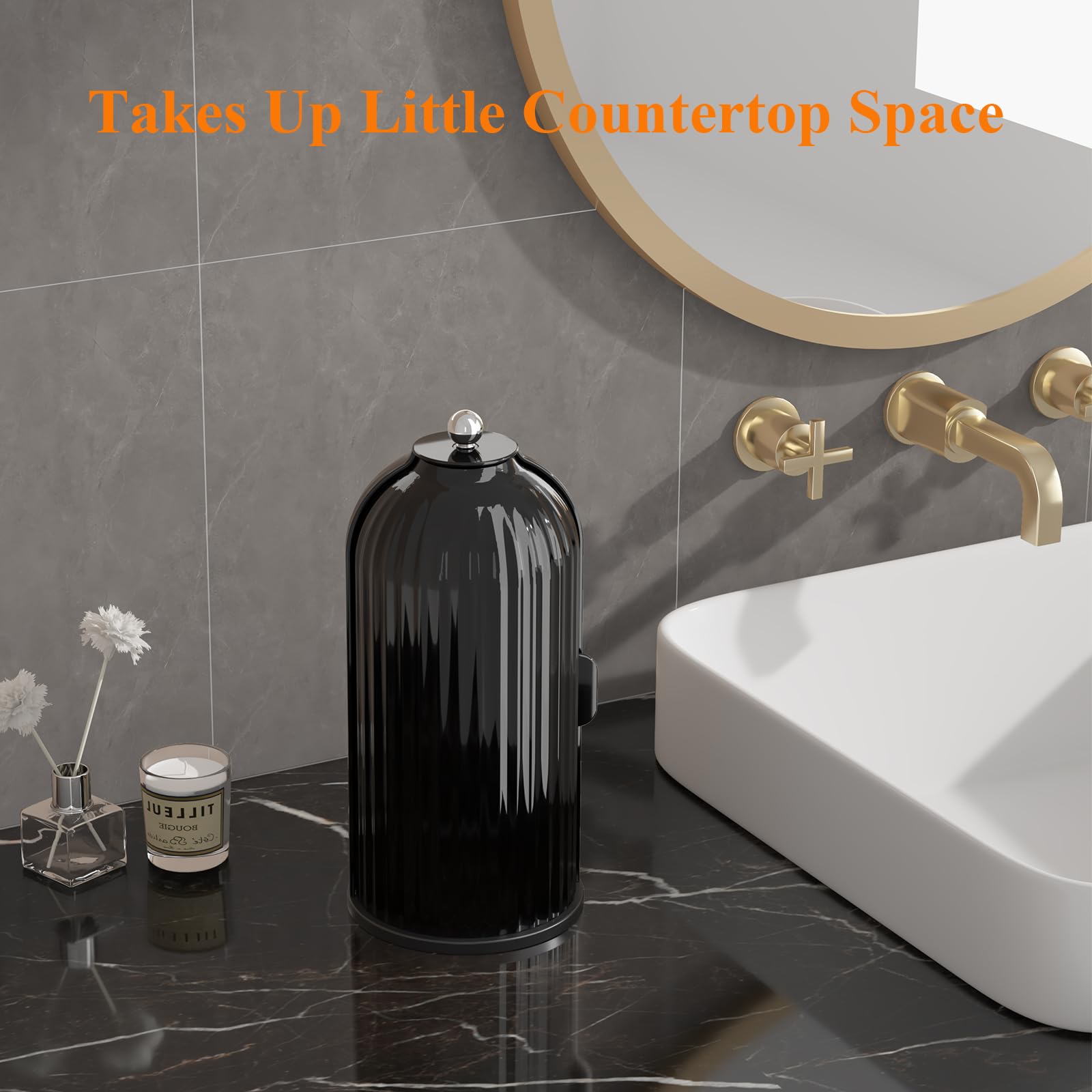 Porta pennelli da Trucco con Coperchio, Girevole a 360°, Organizer per Cosmetici da appoggio, Antipolvere, per Bagno, Trasparente (Nero Scuro)