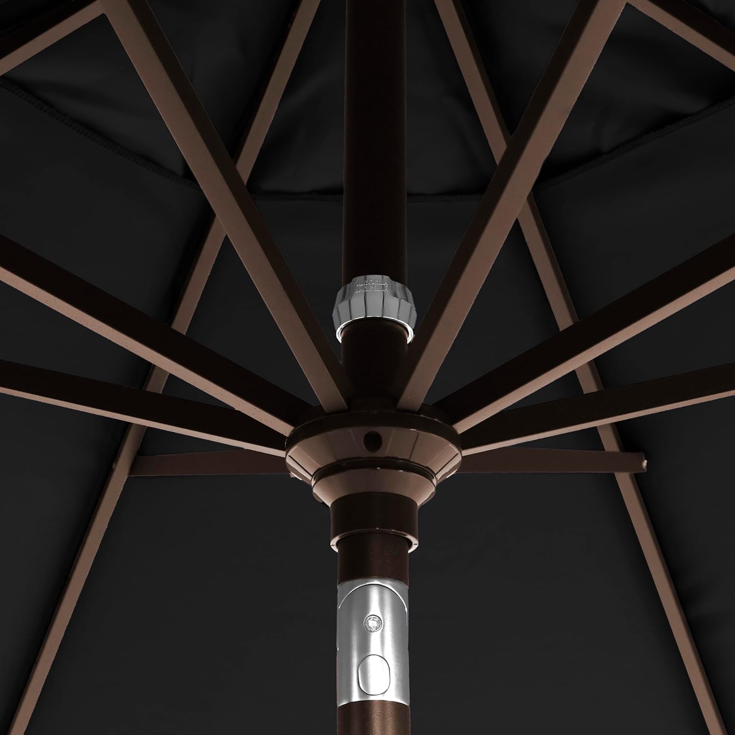 California Umbrella 12-Year-Non-Fading, 9Ft Premium Sunbrella Patio Umbrella, Hand-Crank, Button-Tilt, Bronze Frame, Black Fabric