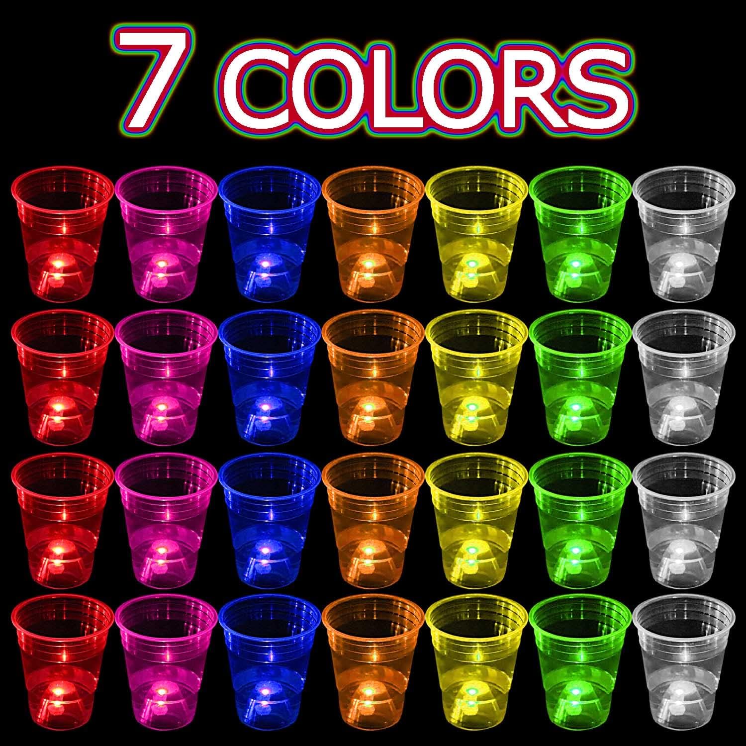 mishunyus 40 Pcs Glow Party Cups,16 oz Plastic Cup Favors for Neon Party Supplies Decoration,Glow In The Dark Cups Neon Party,20th 30th 40th 50th 60th Birthday Party, 7 Colors