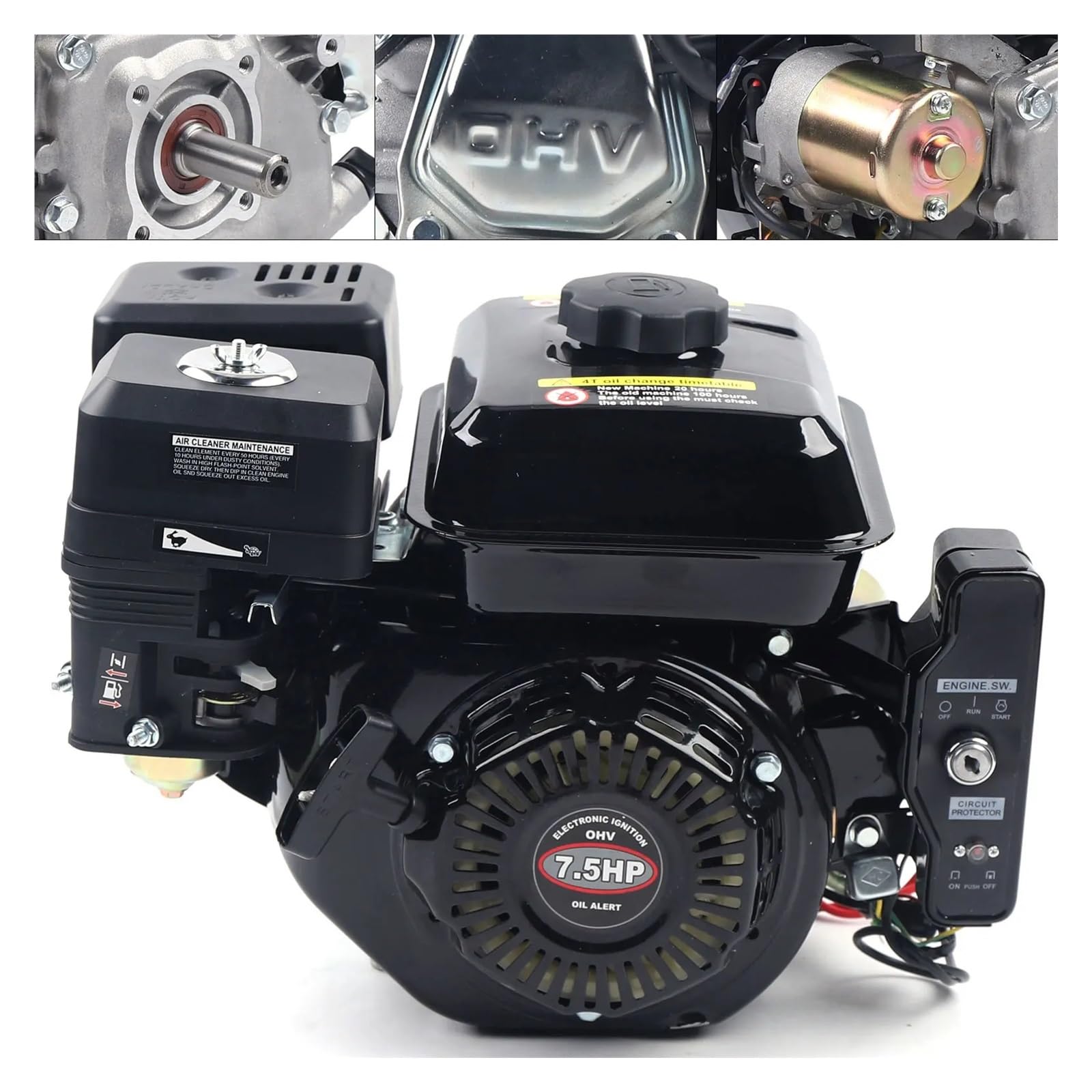 Moteur horizontal à essence de kart à 4 temps à démarra électrique de 7,5 CV et 212 cm³