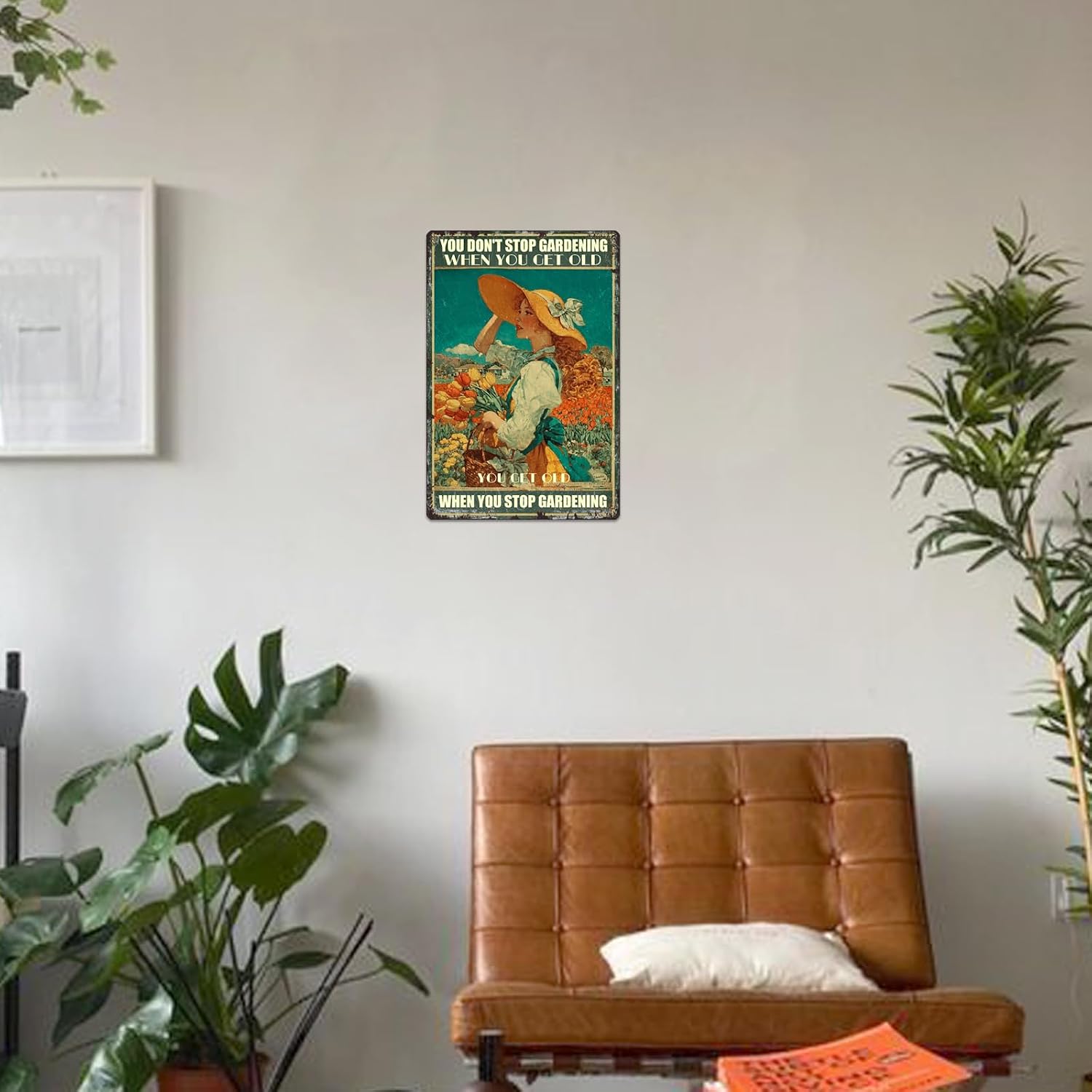 Garden Vintage Sign "You Don't Stop Gardening When You Get Old Metal Tin Sign Garden Signs Tulip Girl For Home Outside Farm living room vintage tin sgin wall decor (20cm*30cm) (6) image 5