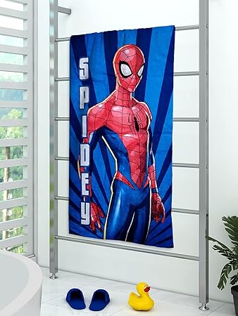 Athom Living Marvel Spidey 350 GSM Cotton Kids Bath Towel (60x120 cm, Multi Color)