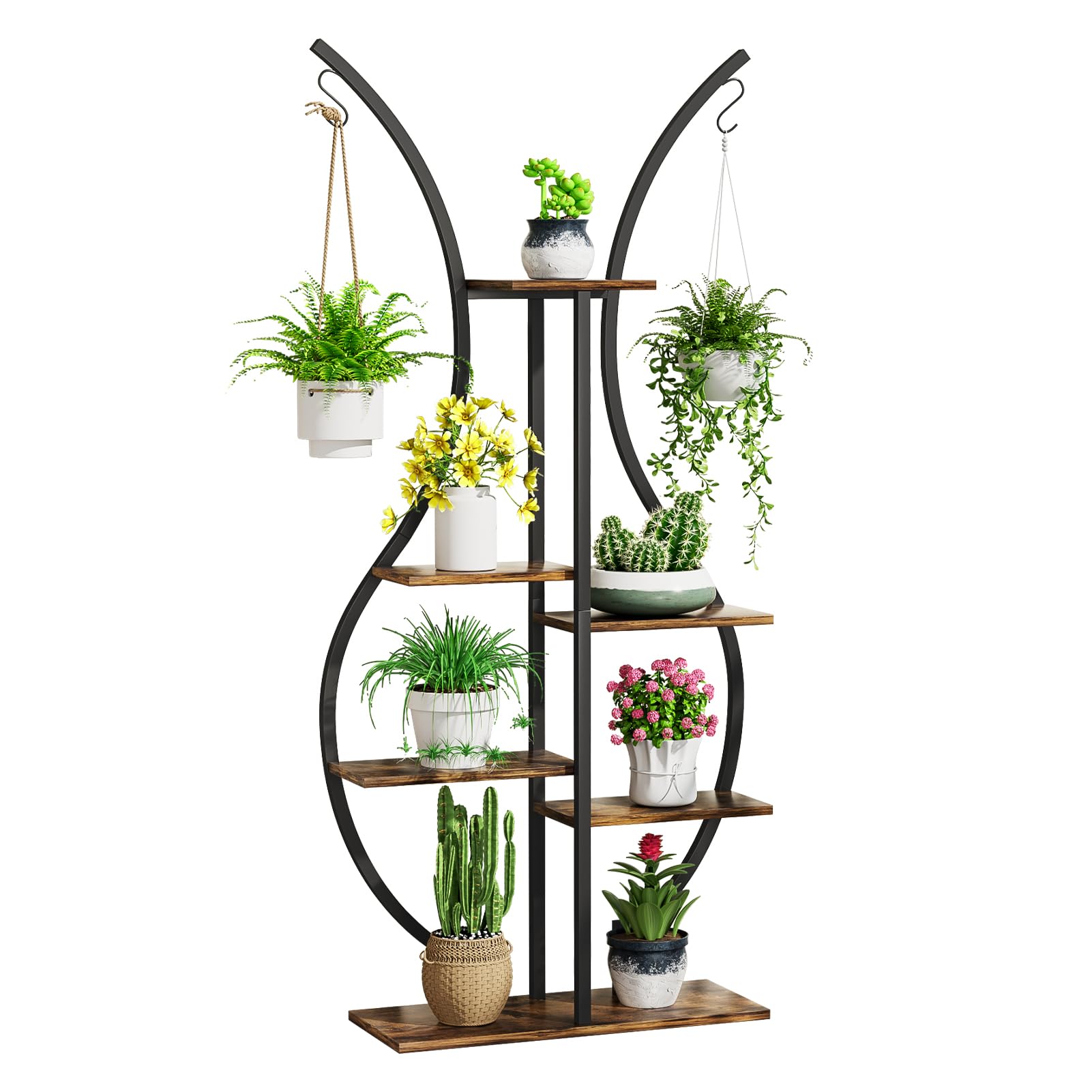 Support d'angle à 6 niveaux pour plantes avec crochet supérieur et forme de vase