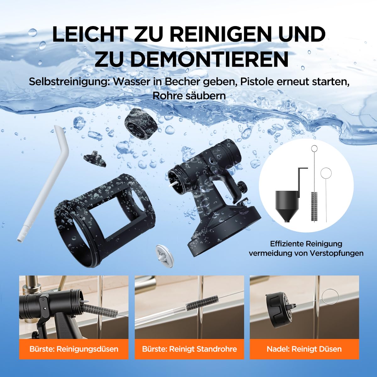 Litheli Akku Farbsprühsystem, Elektrische HVLP Lackierpistole mit bürstenlosem Motor, 3 Sprühmuster, 4 Düsen, 2×800 ml Farbbehälter, inkl. 4,0 Ah Akku, ideal für Holzlasur und Wandfarbe