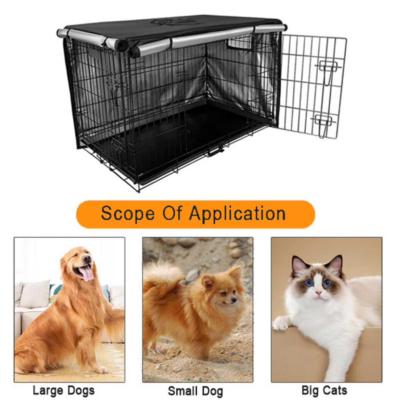 Copertura per gabbie per cani, Tessuto Oxford 210D Porta Copri Kennel Cane, impermeabile Copertura della gabbia, per animali domestici Copertura della gabbia per cani (XXL,Nero)