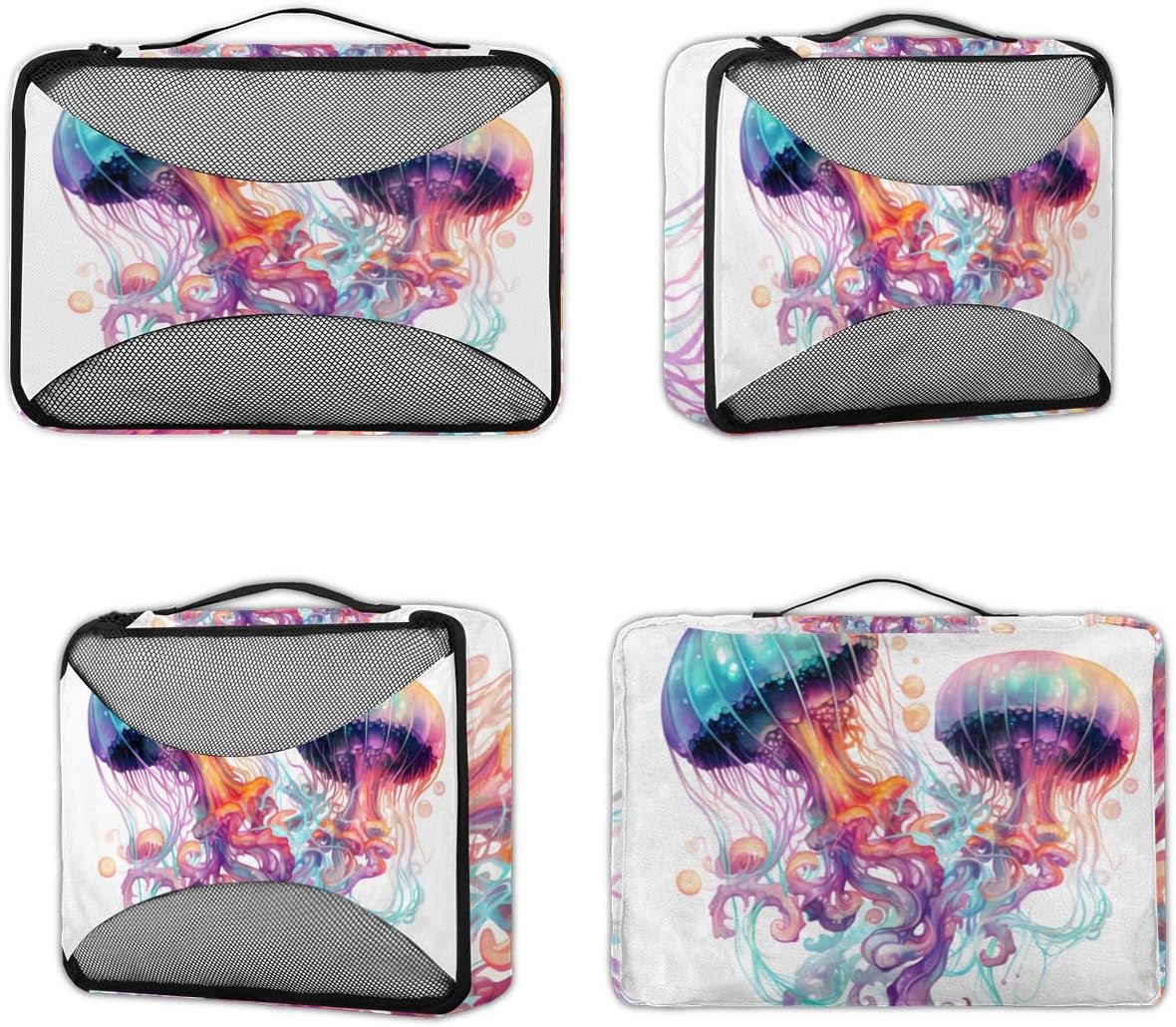 Colorful Jellyfish 4 Set Packing Cubes Packing Cubes for Women Lightweight Travel Essential Bag Clothes Carry on Suitcase Bags for Accessories Essentials