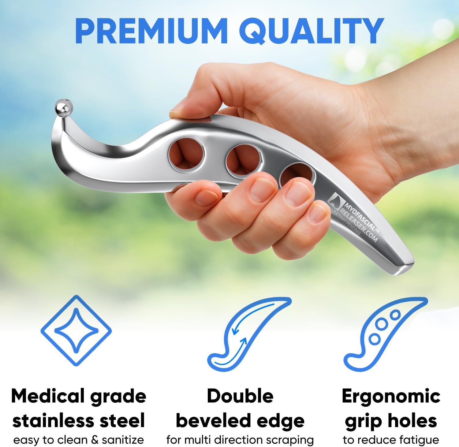 Professional Muscle Scraper Tool – Medical-Grade 304 SS IASTM & Gua Sha Scraping Tool – Ergonomic Fascia Mobilization Instrument for Soft Tissue Massage & Manual Bodywork – Emollient Balm Included - Image 2