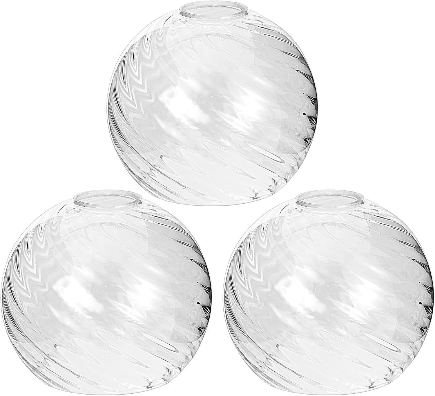 3 Pack Clear Striped Glass Shade Replacements, Globe Water Ripple Glass Lamp Shade Covers for Light Fixtures, 1.65 Inch Fitter Globes Lampshades for Wall Sconces Chandelier Pendant Lights