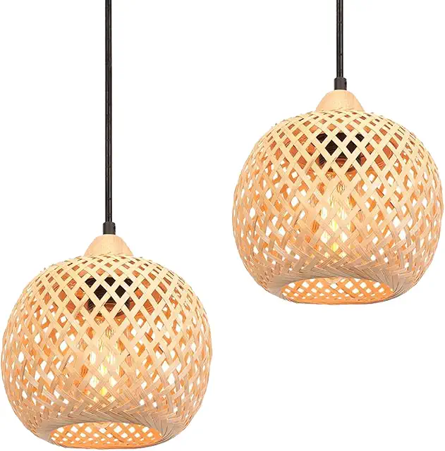 Natural Bamboo Pendant Lights 2-Pack - Taklampa Jute Retro Chandelier