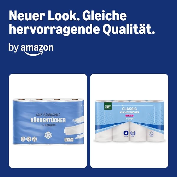 by Amazon Küchenrolle, 3-lagig, 4 Rollen (4 Rollen, 1-er Pack), 64 Blätter pro Rolle, FSC-Zertifiziert - 2
